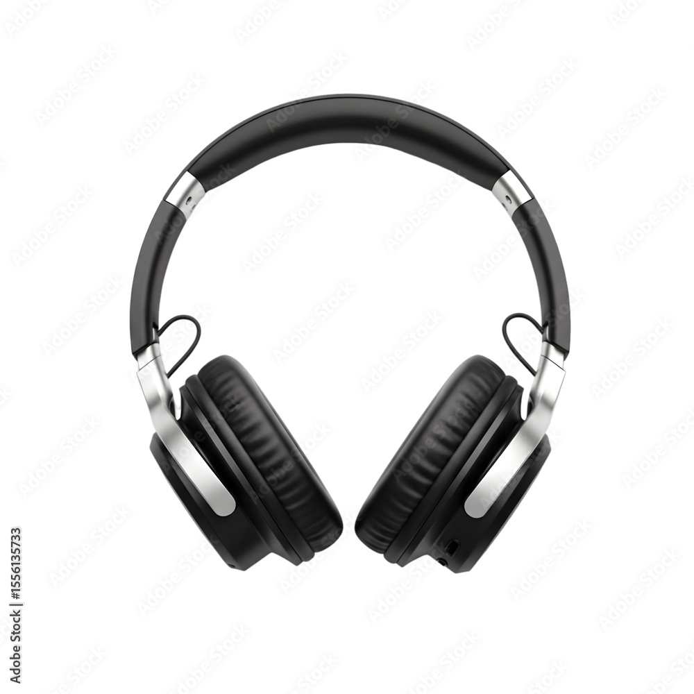 Fototapeta premium Photo of a pair of black overear wireless headphones with silver accents isolated on transparent background