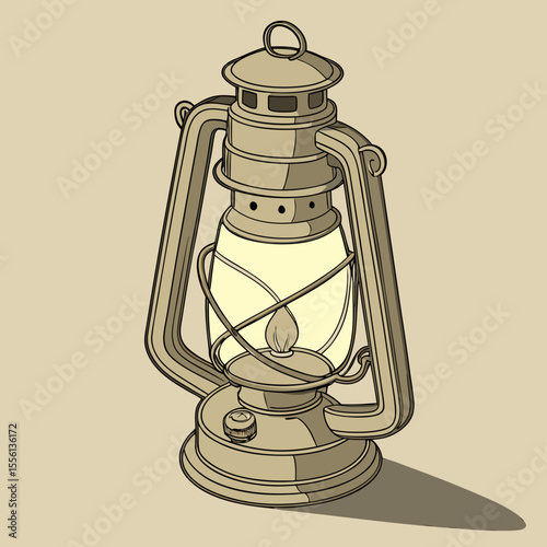 Vintage kerosene lantern with lit flame and warm glow oil lamp vintage lamp