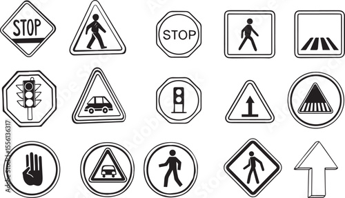 Set of yellow triangle road signs with a black border, depicting various warning symbols for high voltage electric shock hazards, isolated on a white background