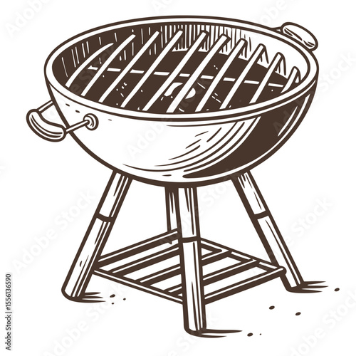Classic charcoal grill on white, for smoky barbecue, perfect for outdoor cooking and picnics.