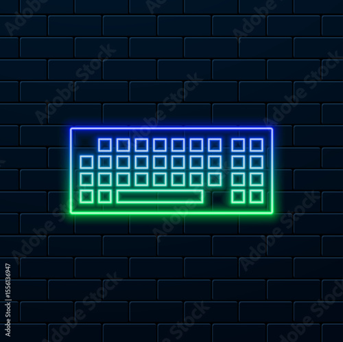 cartoon computer keyboard icon. neon style.