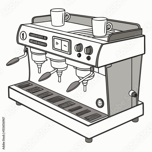 Large commercial coffee machine on white, brewing for cafes, perfect for restaurants and offices.