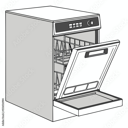 Large commercial dishwasher on white, fast and efficient, essential for busy restaurants.