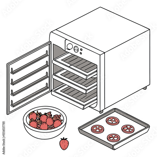 Food dehydrator on white, preserving fruits and vegetables, making healthy snacks.