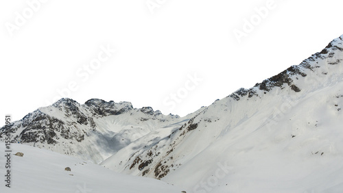 Snow capped mountain peaks isolated on transparent background, PNG Format