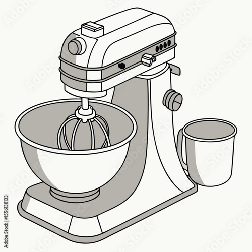 Large commercial dough mixer on white, industrial baking equipment, perfect for bakeries.