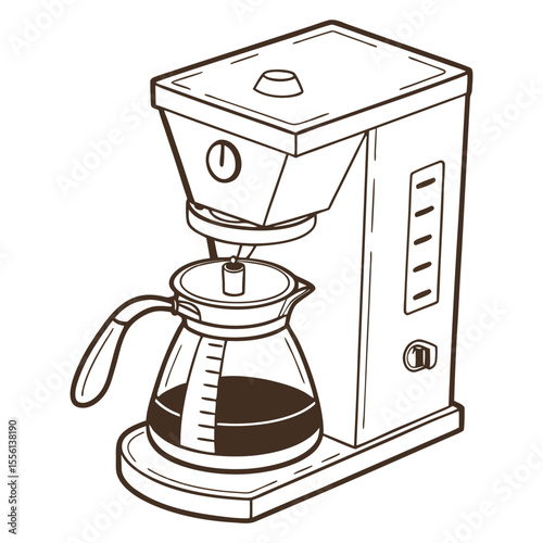 Classic drip coffee maker on white, brewing fresh coffee, perfect for daily use at home or office.