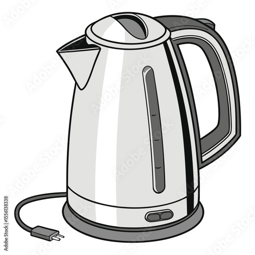 Stainless steel electric kettle on white, quickly boiling water for tea, coffee, and more.