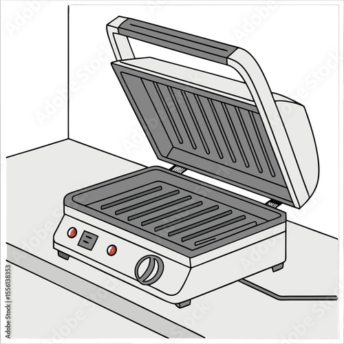 Indoor electric grill on white, healthy cooking, perfect for quick meals and apartments.