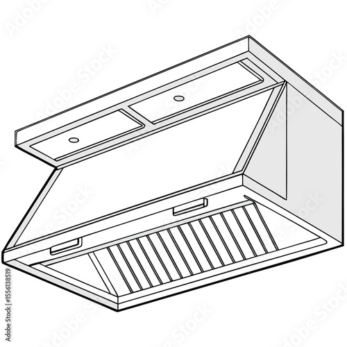 Kitchen exhaust hood on white, removing smoke and odors, essential for ventilation.