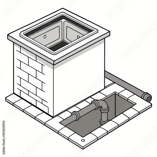 Industrial kitchen grease trap on white, essential for drainage, keeping pipes clear and clean.