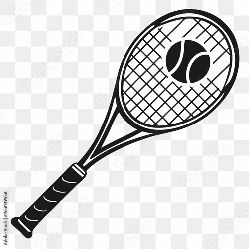 Tennis Racket Silhouette – Upright Black Sports Icon

