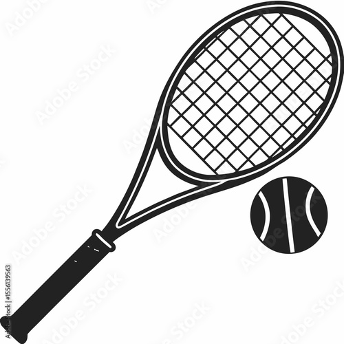 Tennis Racket Silhouette – Upright Black Sports Icon

