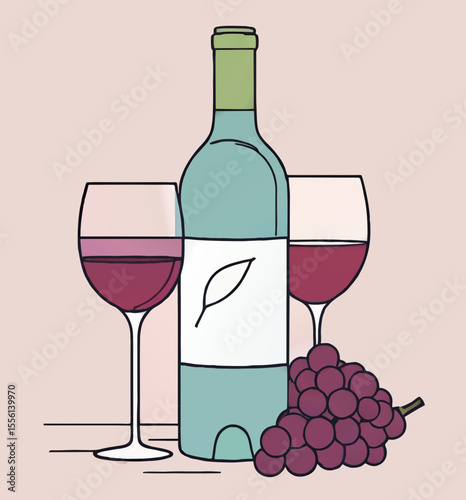 bottle of red wine and glasses cartoon vector illustration