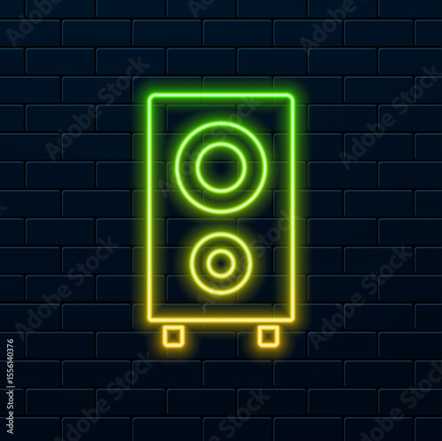 icon, music speaker and notes icon, flat style. neon style.audio wave smart speaker icon color outline vector