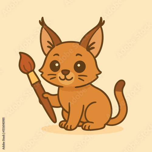 Artistic Cat with Paintbrush: A charming cartoon cat, artistically rendered with a friendly smile, holds a paintbrush, inviting viewers to embrace their own creative journeys with a touch of whimsy.