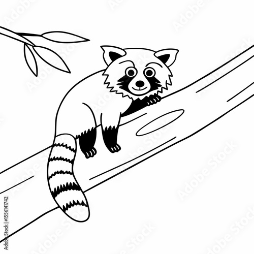 Black and White Red Panda Sitting on Tree Branch Vector Illustration