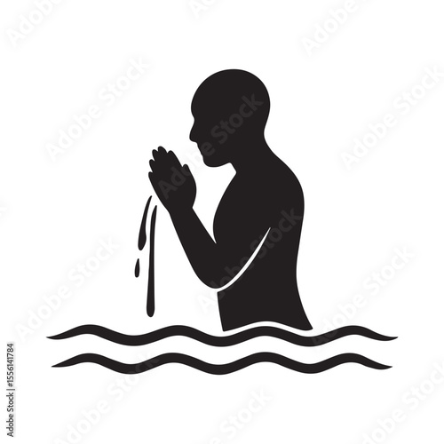 Holy dip in Sangam during Kumbh Mela, Silhouette Vector Art Illustration
