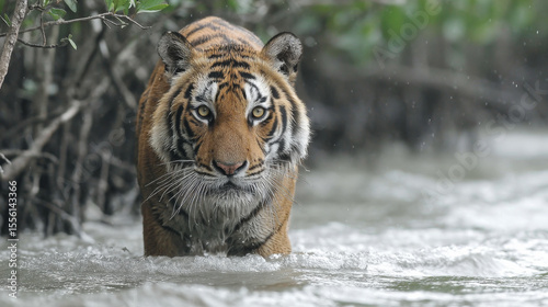 The Bengal tiger strides through the mangrove forests of the Sundarbans photo