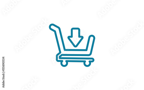 Minimal vector icon of a shopping cart with a download arrow, representing online shopping, add to cart, and digital purchases. Ideal for e-commerce websites, apps, vector illustrator file 