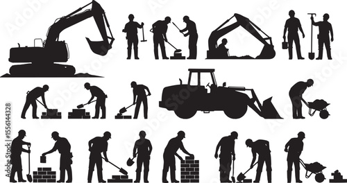 Construction Workers Silhouettes  Vector Illustration of Construction Site Personnel