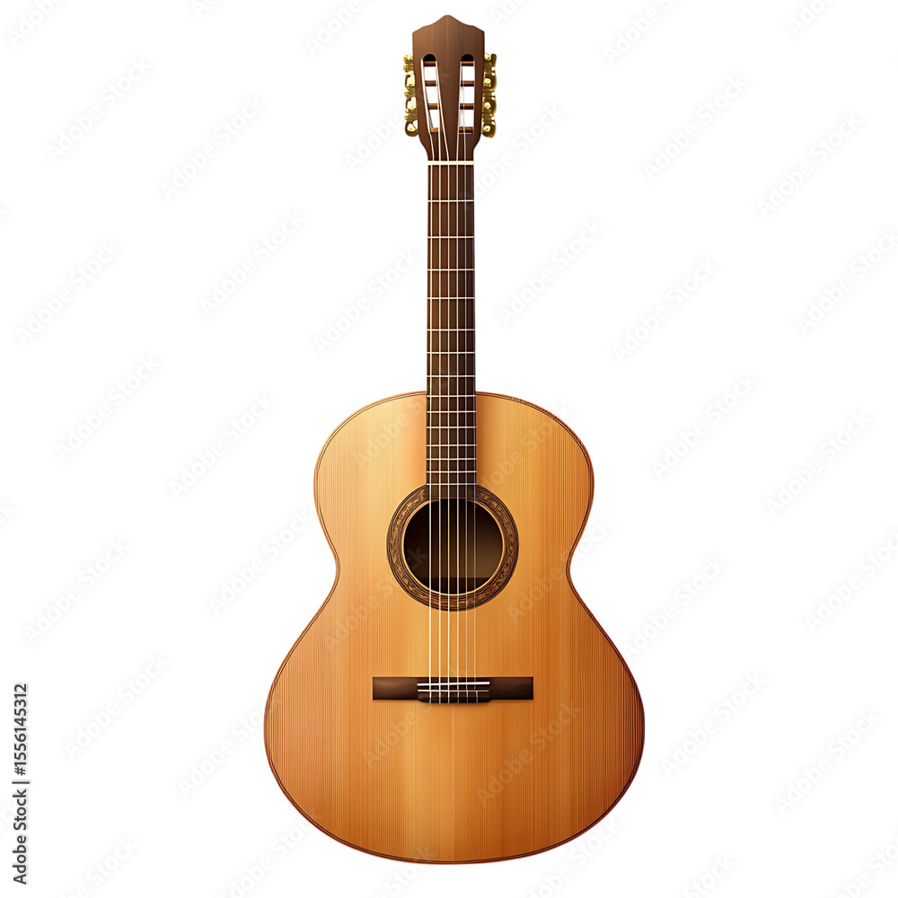 Obraz premium Classic acoustic guitar with wood grain texture, isolated on transparent background.