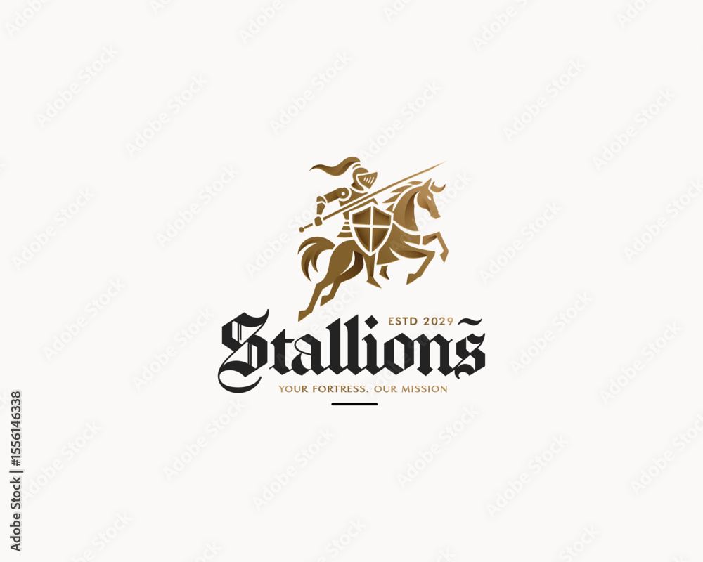 Fototapeta premium standing stallion medieval horse knight logo template