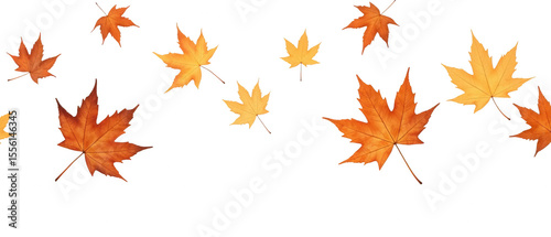 Falling autumn leaves create vibrant scene of orange and yellow hues, symbolizing beauty of changing seasons