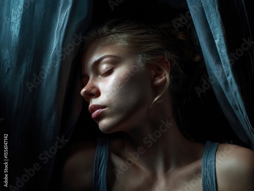 Tranquility and Serenity: A young person finds solace in solitude, bathed in soft light as they close their eyes, exuding peacefulness and calm.