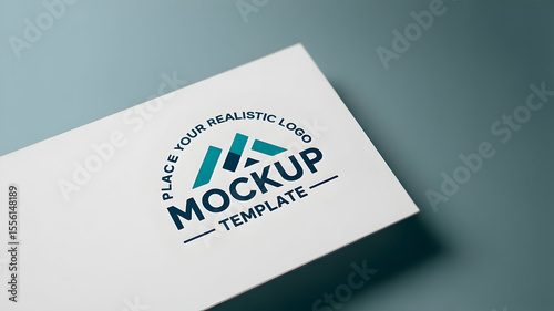 Close up of a white card with a logo mockup template on a gray background for branding purposes