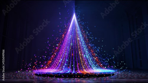 A captivating light show features a vibrant cone shape filled with colorful sparkles. The illumination dances in a dark setting, creating a stunning visual effect that enthralls viewers