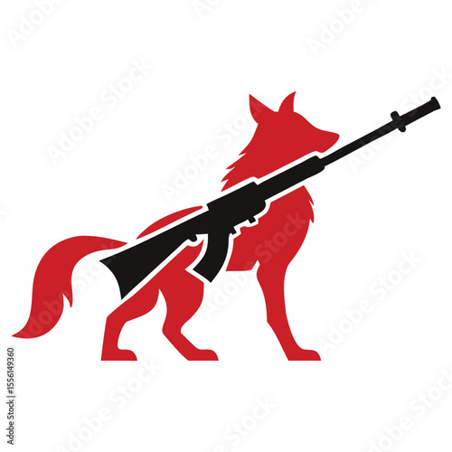 Red fox is standing with an AR15, creating a bold and powerful symbol