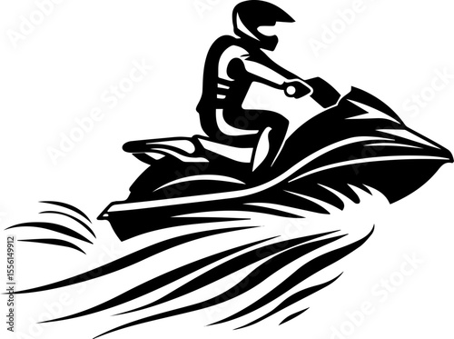 Jet Skiing Vector Illustration of Man Riding Watercraft in Summer Adventure Style