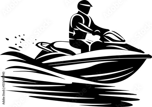 Jet Skiing Vector Illustration of Man Riding Watercraft in Summer Adventure Style