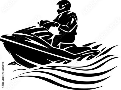 Jet Skiing Vector Illustration of Man Riding Watercraft in Summer Adventure Style