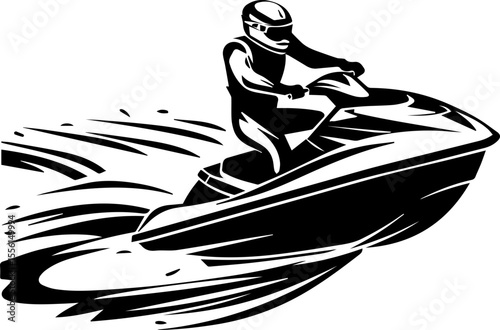 Jet Skiing Vector Illustration of Man Riding Watercraft in Summer Adventure Style