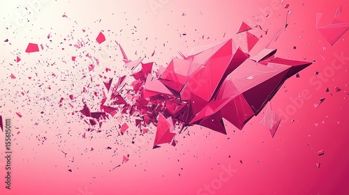 Abstract shattered geometric shapes in vibrant pink.