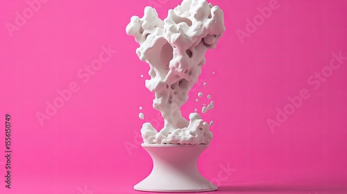 Abstract white liquid splash on a pedestal.
