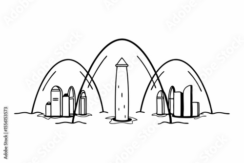 Futuristic Downtown Cityscape Vector Design with Crystal Structures vector illustration futuristic downtown