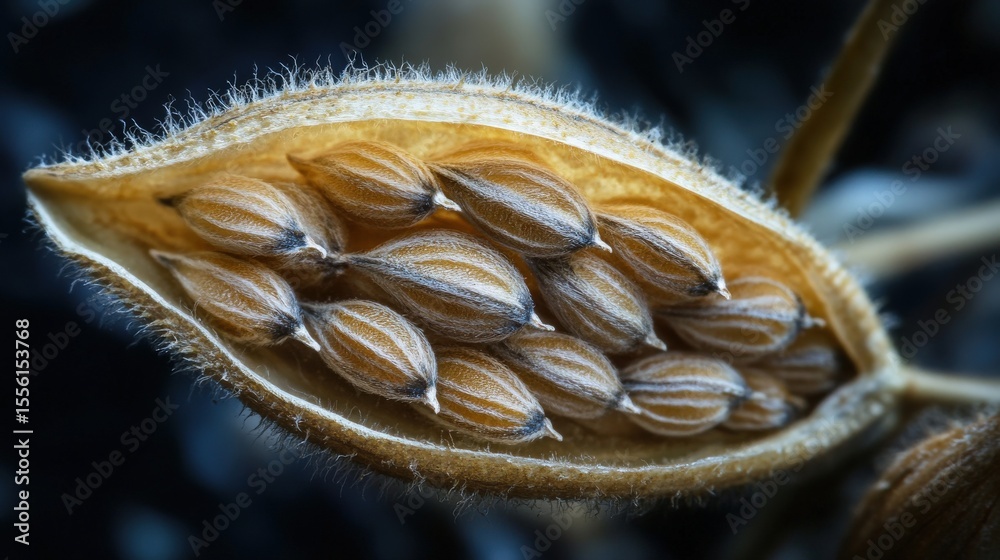 Naklejka premium A Close Up View Of A Seed Pod And Seeds