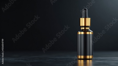 Elegant black and gold dropper bottle against a dark background showcasing modern design and minimalism
