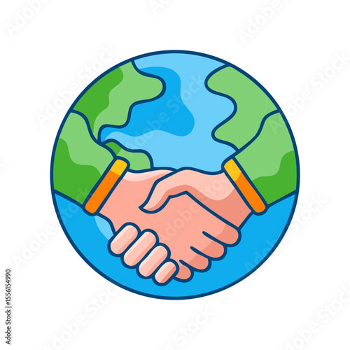 Handshake over globe illustration representing global partnership and cooperation concept

