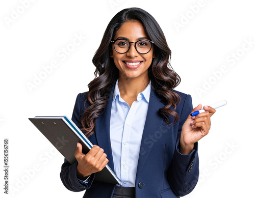 Female Teacher Holding a Marker and Notebook, Transparent Background