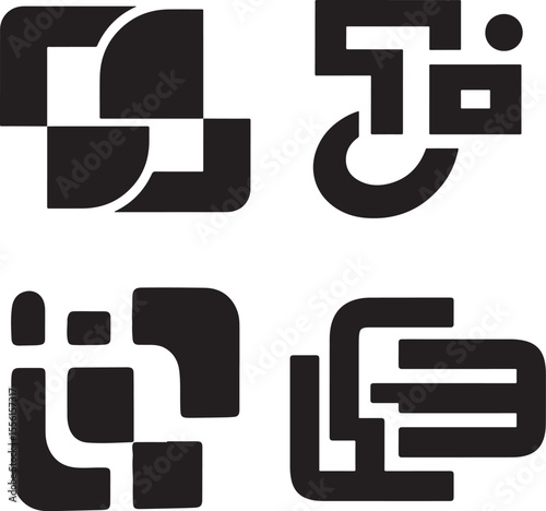 A set of four stylish, black and white abstract technology icons