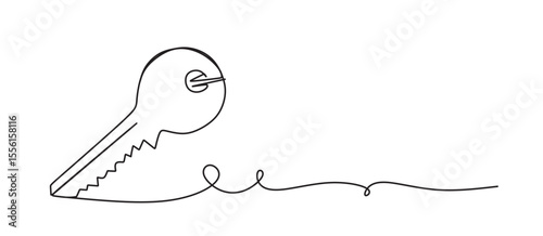 continuous single line drawing of front door key  line art vector illustration