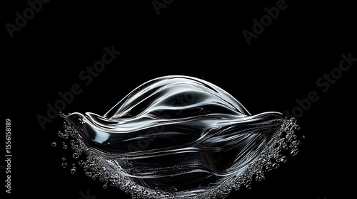 Fluid wave of water with elegant curves and bubbles against a black background showcasing beauty in motion