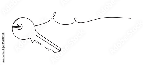 continuous single line drawing of front door key  line art vector illustration