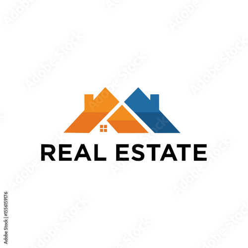 Flat design real estate logo with dual rooftops. Ideal for housing agency, property developer, or realtor.