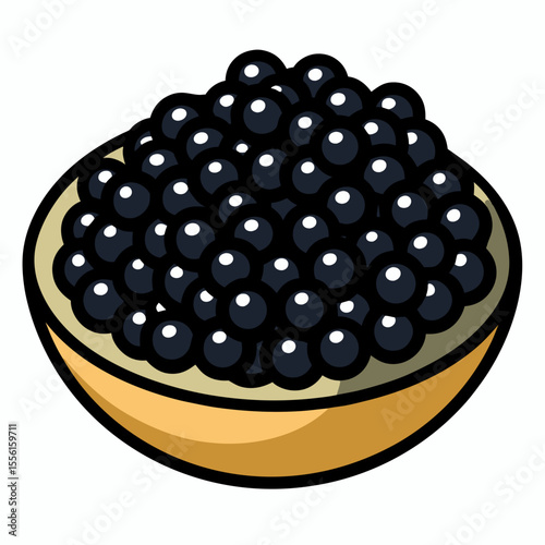 Illustration of a bowl of black caviar a luxurious delicacy with a golden bowl and black outline perfect for food and gourmet themes