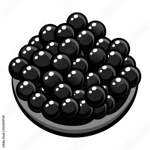 Illustration of a bowl filled with shiny black caviar a luxurious and gourmet food item perfect for culinary themes seafood concepts and high end dining
